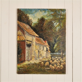 Antique Painting of a Farmyard Scene
