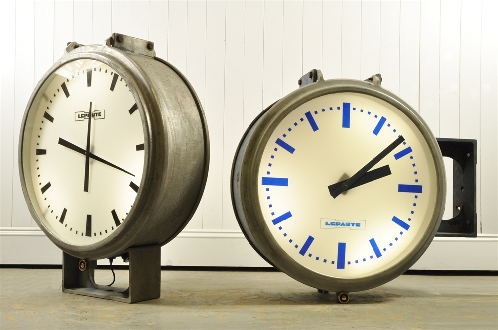 A Large pair of Double Sided Station Clocks Original House Vintage