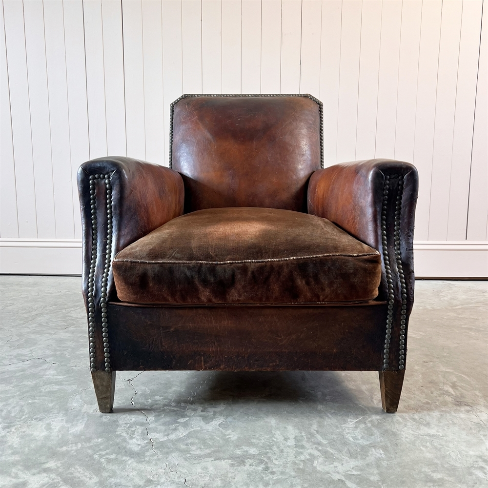 Antique French Leather Armchair with just the most fantastic natural colour and patina to the leather