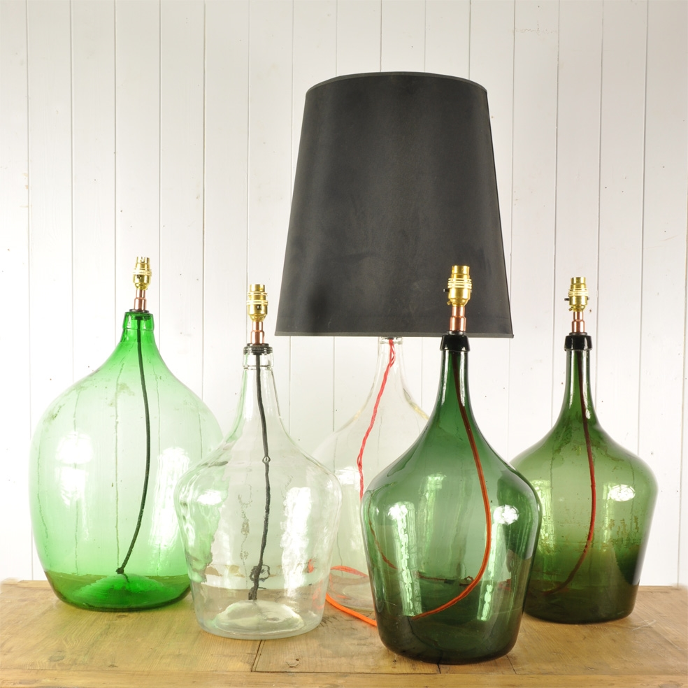 Large Green Vintage Bottle Lamps Antique Lighting Original House