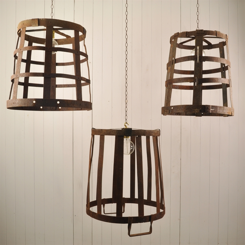 Iron Strap Repurposed Basket Pendants Original House Decorative Antiques Vintage Industrial Furniture And Lighting Cotswolds