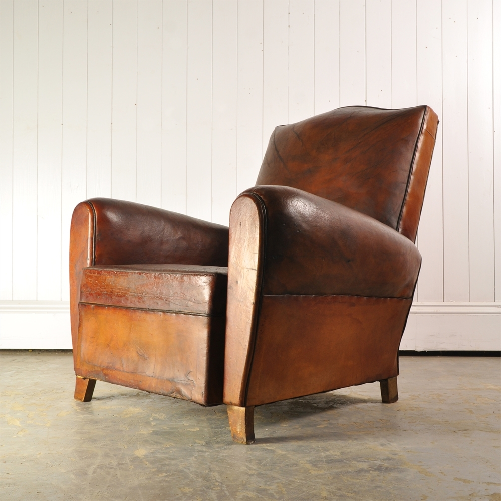 1930 S Vintage Leather Club Chair, Antique Leather Club Chair