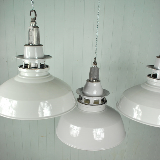Light Grey Enamel Factory Pendants Vintage Industrial Lighting
