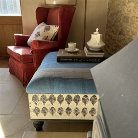 Harlequin Pattern and Kantha Upholstered Footstool