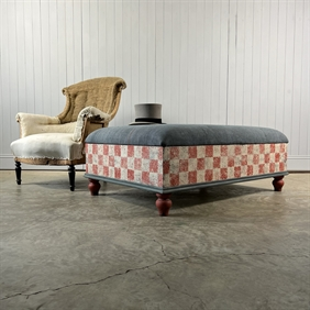 Italian Inspired Red Checkered Ottoman