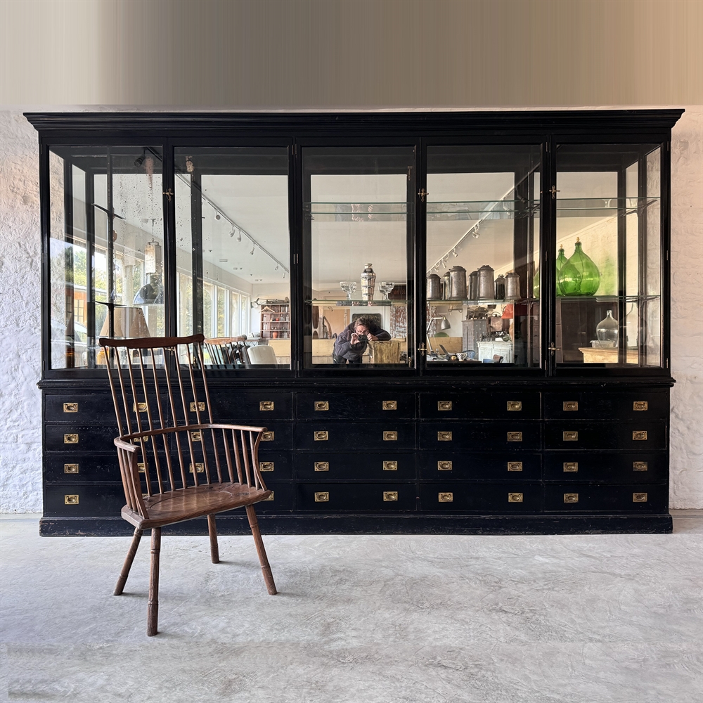 Large Glazed Ebonised Cabinet